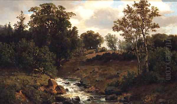 A River In Full Spate Oil Painting by German School