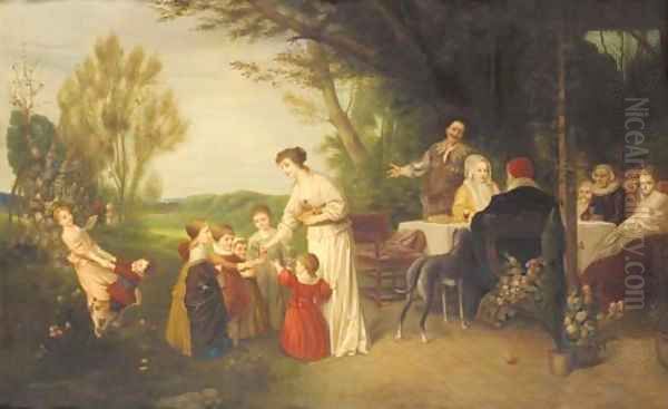 A Summer garden party Oil Painting by German School