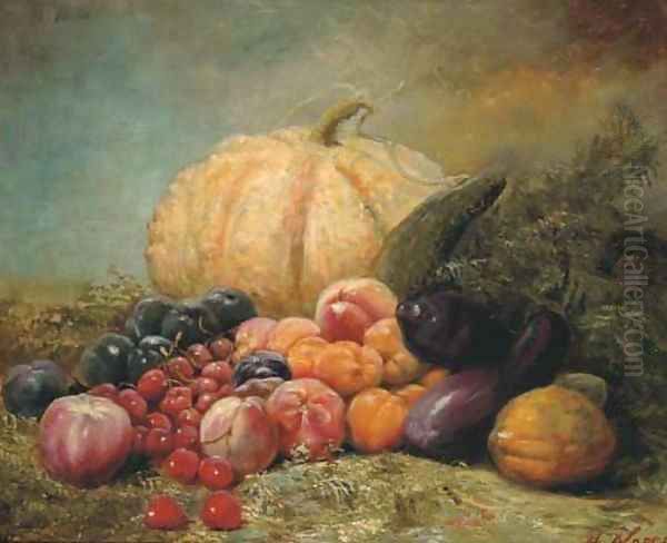 Fruit still life with a pumpkin Oil Painting by German School