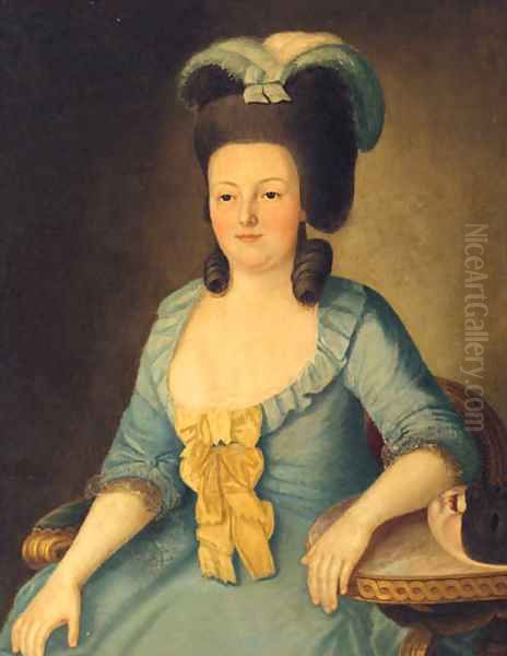 Portrait Of A Lady, Seated Three-Quarter-Length, In A Blue Dress Oil Painting by German School