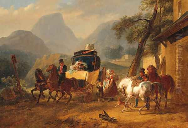 Wayside Charity Oil Painting by German School