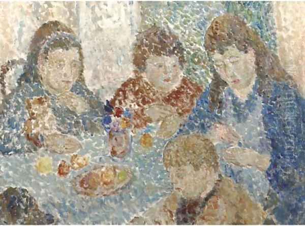 Family breakfast Oil Painting by German School