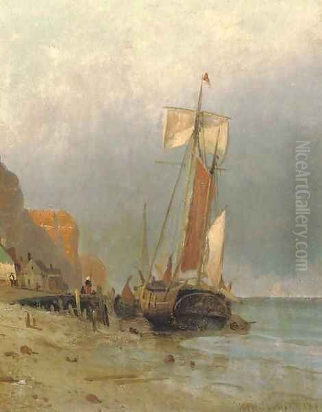 Ships moored along a coastline Oil Painting by German School