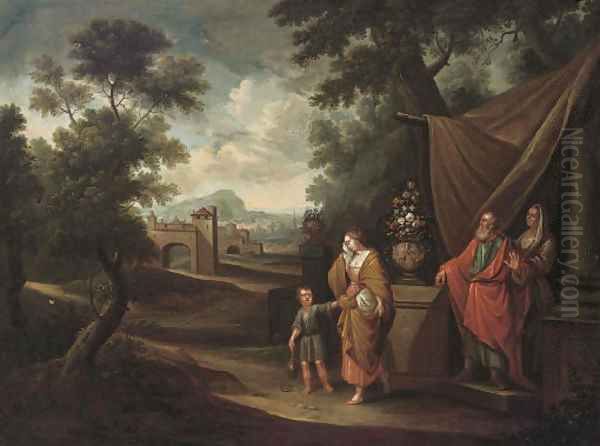 The Banishment of Hagar and Ishmael Oil Painting by German School