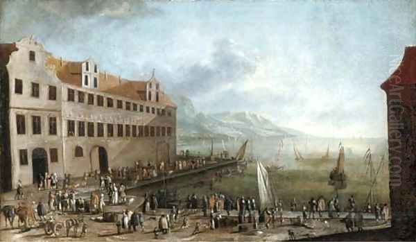 A capriccio of a Mediterranean port Oil Painting by German School