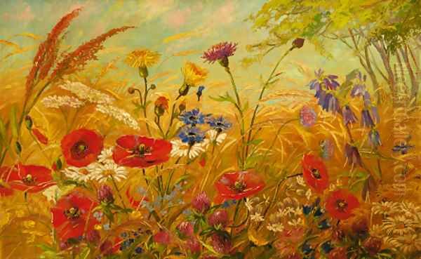 A summer meadow Oil Painting by German School