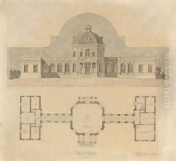 An architectural design for a Jagdschloss Oil Painting by German School