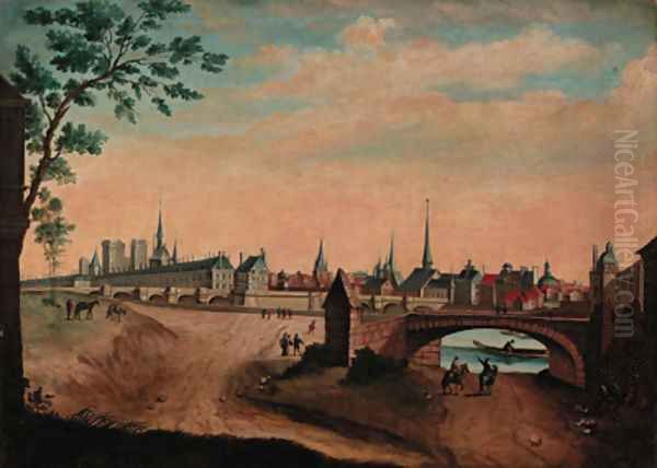 An extensive view of a town Oil Painting by German School