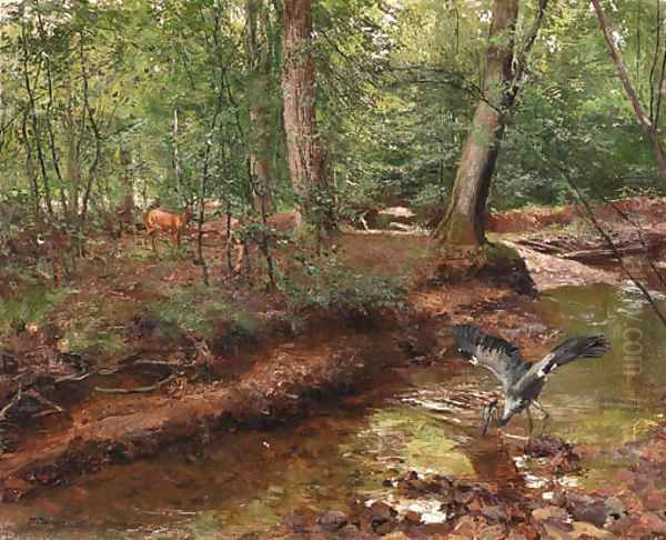 Forest wildlife Oil Painting by German School