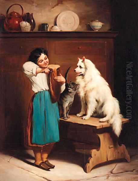 Meal Time Oil Painting by German School