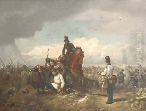 On the battle field Oil Painting by German School