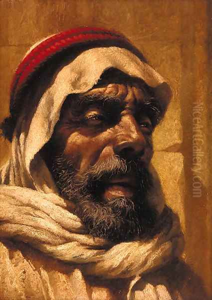 Portrait of a bearded Arab, bust-length, wearing a headdress Oil Painting by German School