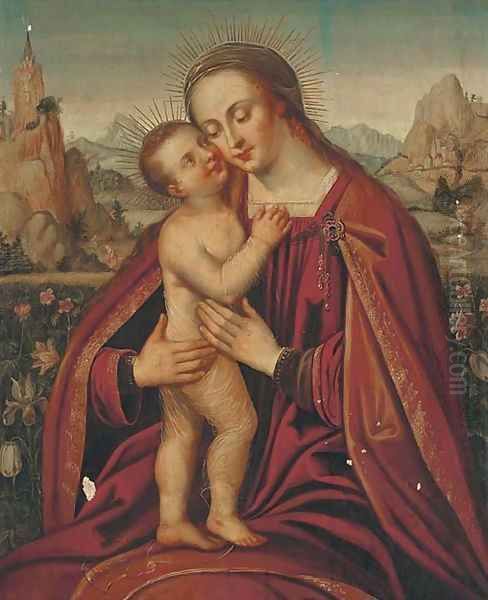 The Virgin and Child, a landscape beyond Oil Painting by German School