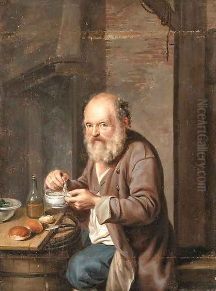 A seated Peasant eating a Meal Oil Painting by German School