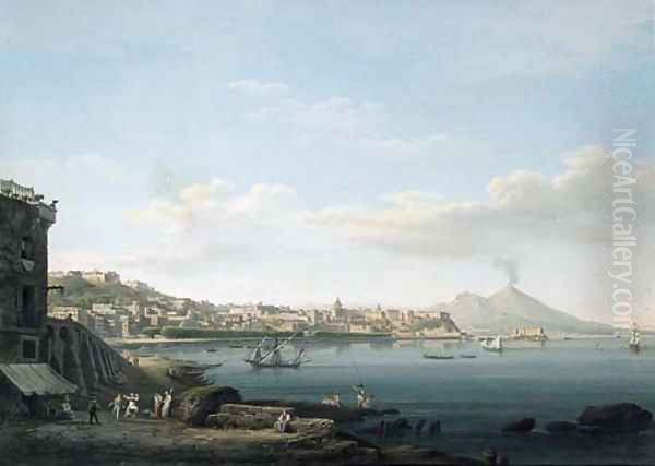 A view of the Bay of Naples from Pozzuoli, with Vesuvius beyond Oil Painting by Neapolitan School