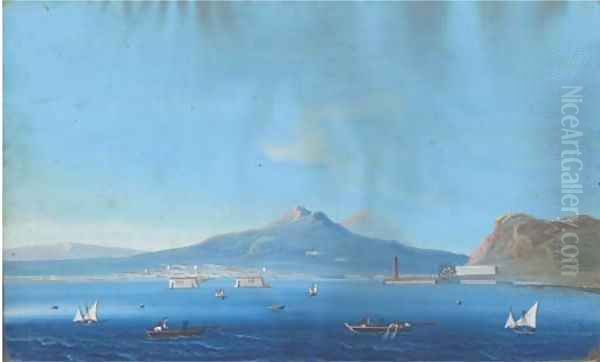 Fishing boats in the Bay of Naples Oil Painting by Neapolitan School