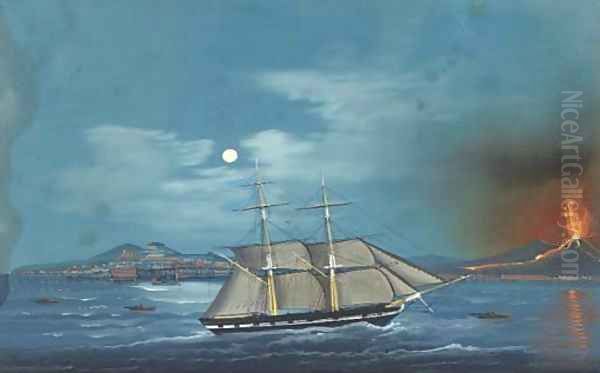 The brig Susan Montrose leaving Naples Oil Painting by Neapolitan School