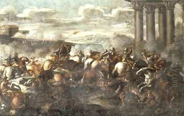 A cavalry battle Oil Painting by Neapolitan School