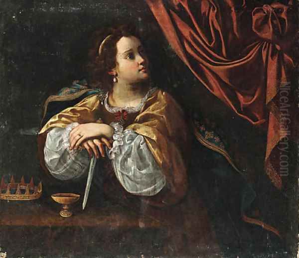 A queen with a crown, cup and dagger in an interior Oil Painting by Neapolitan School