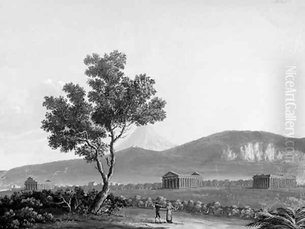 A view of the three temples at Paestum; and A view of Naples looking towards Posillipo Oil Painting by Neapolitan School