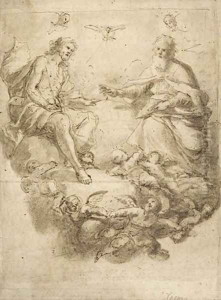 The Holy Trinity attended by putti Oil Painting by Neapolitan School