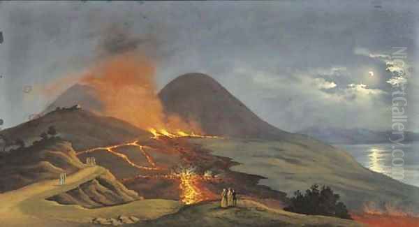 The Vesuvius 1859 erruption Oil Painting by Neapolitan School