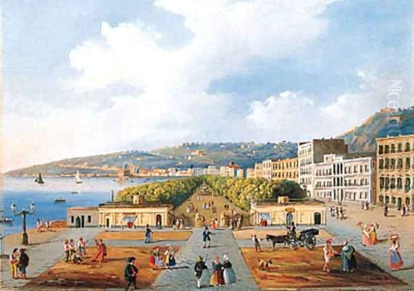 The Villa Comunale from Piazza Vittoria, Naples Oil Painting by Neapolitan School