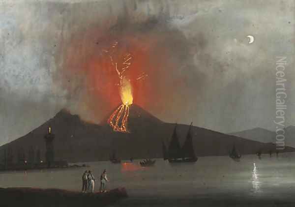 Vesuvius erupting Oil Painting by Neapolitan School