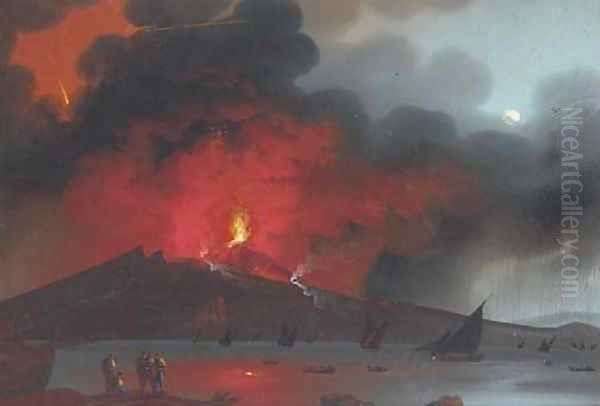 Vesuvius erupting by night 2 Oil Painting by Neapolitan School