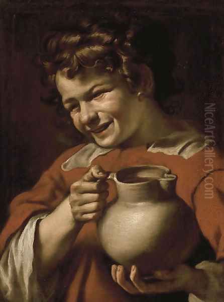 Young boy holding a pitcher Oil Painting by Neapolitan School