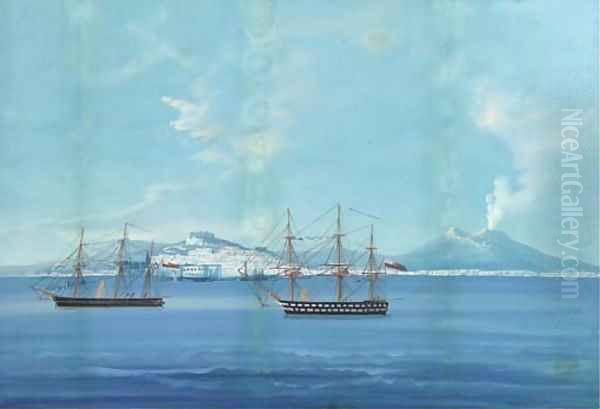 English warships anchored in the Bay of Naples Oil Painting by Neapolitan School