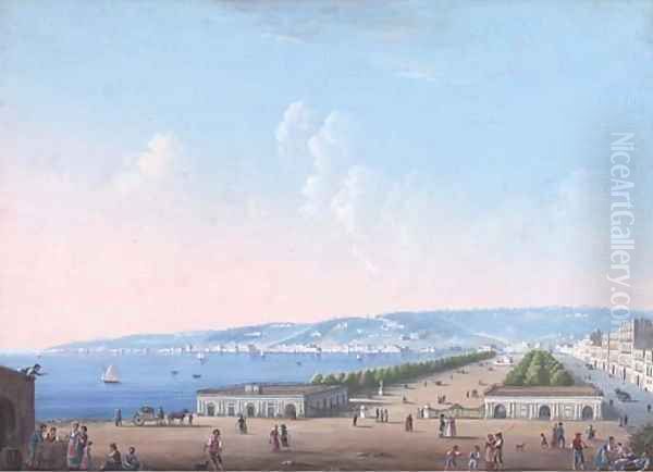 On the promenade, Naples Oil Painting by Neapolitan School