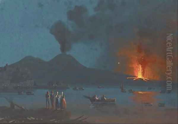 Vesuvius erupting by night, 1872 (illustrated) Oil Painting by Neapolitan School