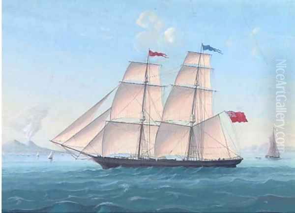 A British trading brig in the Mediterranean off Naples Oil Painting by Neapolitan School