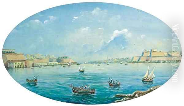 Entrance to the harbour at Valetta, Malta Oil Painting by Neapolitan School