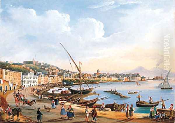 Fishermen and other Figures in conversation in the Harbour Oil Painting by Neapolitan School