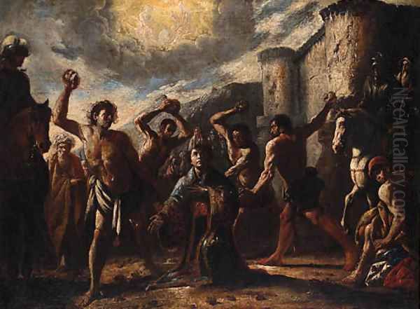 The Stoning of Saint Stephen Oil Painting by Neapolitan School