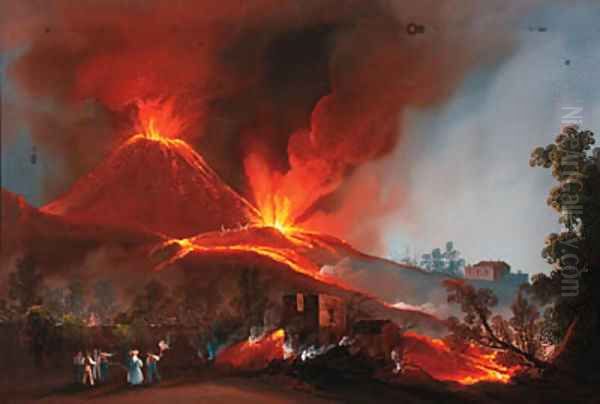 Vesuvius erupting by night Oil Painting by Neapolitan School