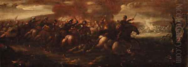 A cavalry battle between Crusaders and Turks Oil Painting by Francesco Simonini