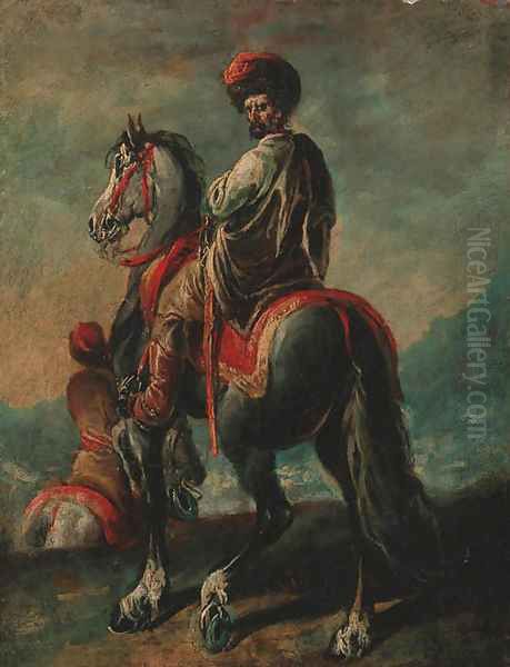 A mounted Turk Oil Painting by Francesco Simonini