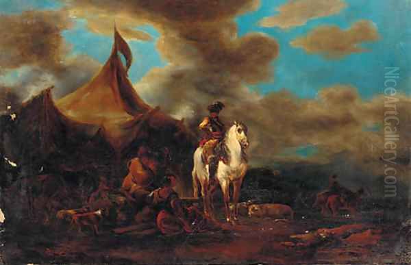 A cavalier before a military encampment Oil Painting by Francesco Simonini