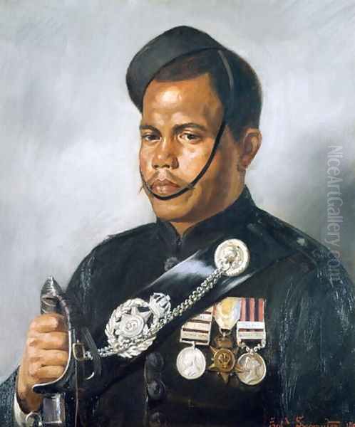 Jemadar Jangia Thapa, 5th Gurkha Regiment, 1890 Oil Painting by Frederick Swynnerton