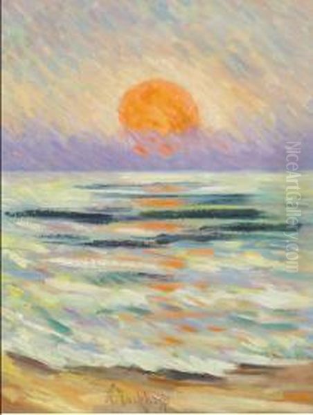 La Plage De L'atlantique Au Soleil Couchant Oil Painting by Nicolas Tarkhoff