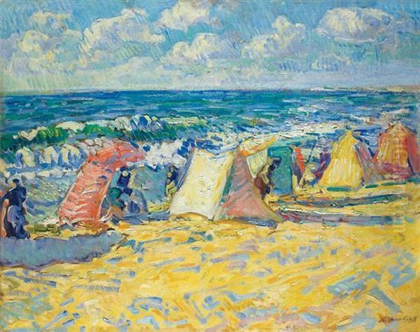 The Beach At Souillac, France Oil Painting by Nicolas Tarkhoff