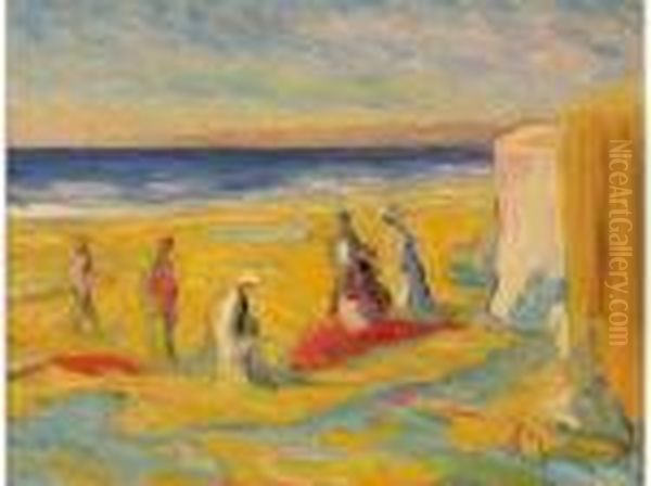 La Plage A Soulac Sur Mer Oil Painting by Nicolas Tarkhoff