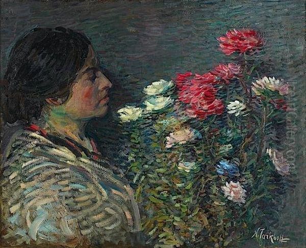 Madame Tarkhoff Au Bouquet De Fleurs Oil Painting by Nicolas Tarkhoff