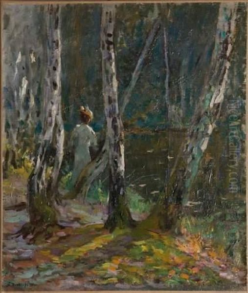 Jeune Femme Dans Un Sous Bois Oil Painting by Nicolas Tarkhoff