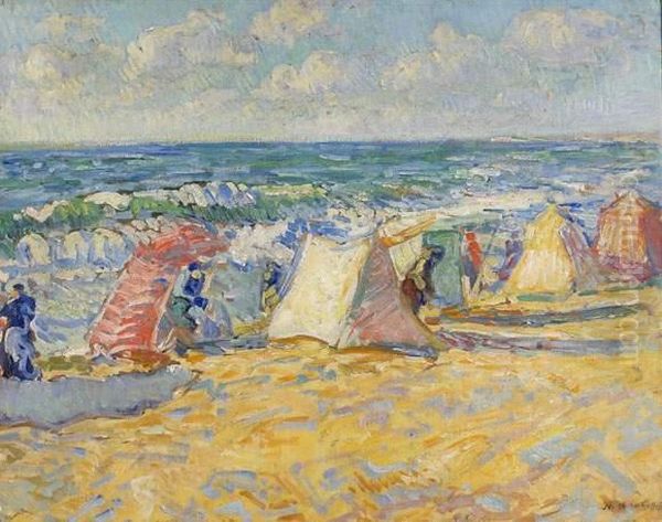 La Plage De Souillac, Circa 1905 Oil Painting by Nicolas Tarkhoff