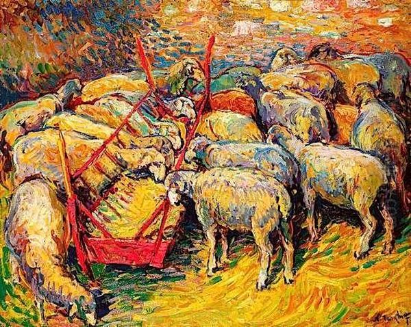 Moutons A L'etable Dans Le Perigord, Circa 1907 Oil Painting by Nicolas Tarkhoff