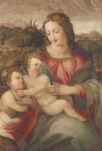 The Madonna and Child with the Infant Saint John the Baptist in a landscape Oil Painting by Florentine School